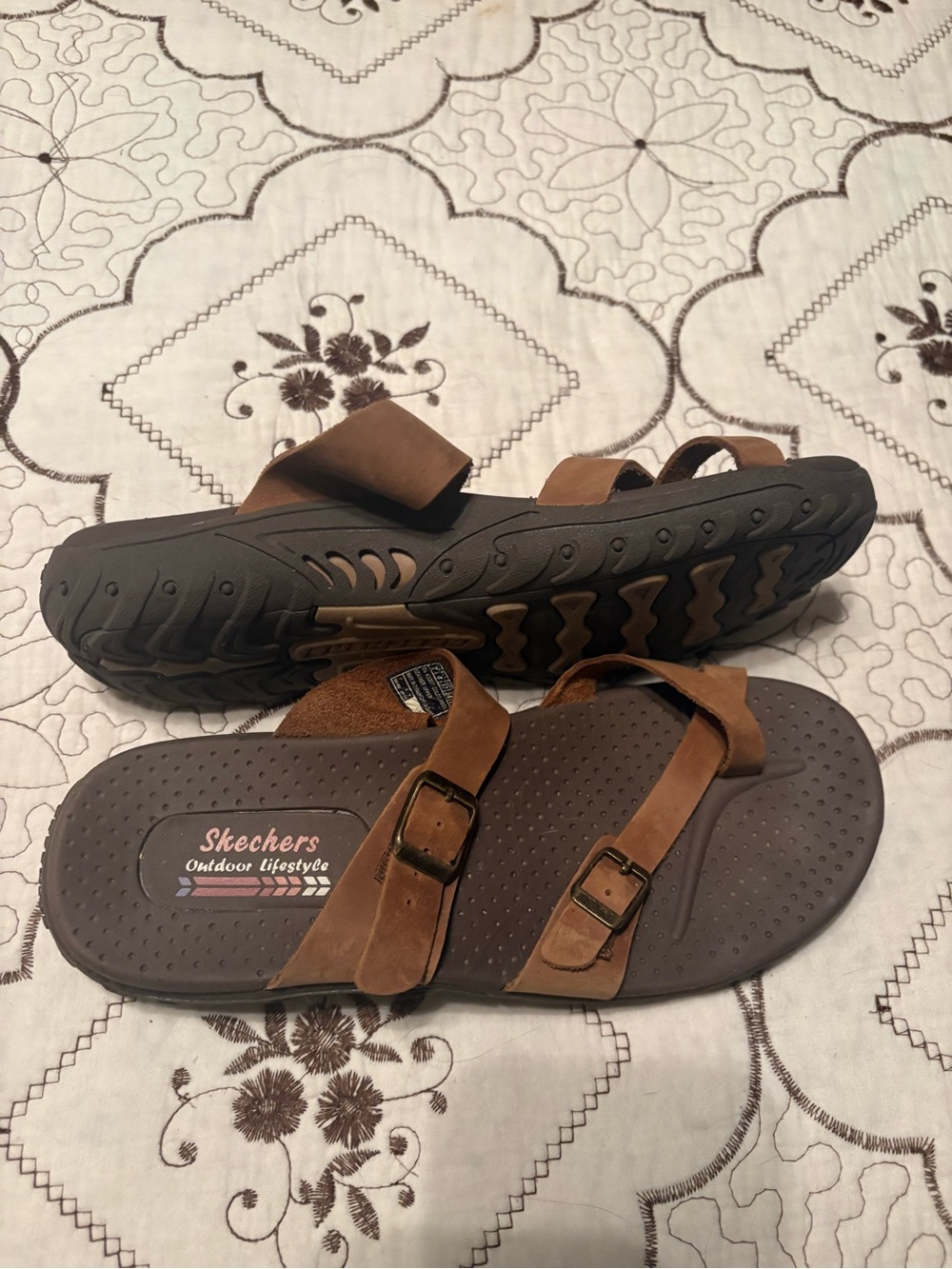 Skechers Women’s Brown Leather Double-Strap Buckle Sandals - Picture 5 of 6